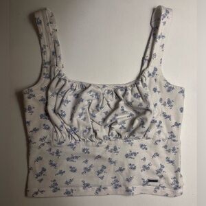 Hollister blue and white cropped floral tank